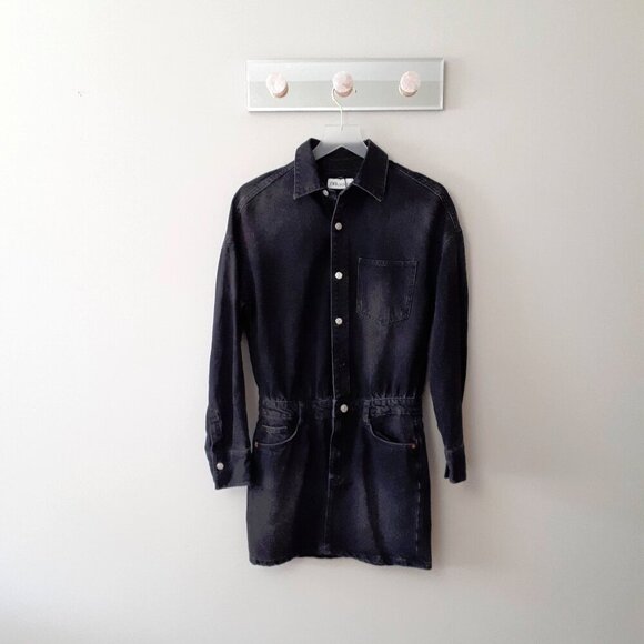 NWOT Zara black denim mini shirt dress, XS - Picture 6 of 9